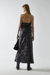 Charcoal Digital-Floral Midi Skirt